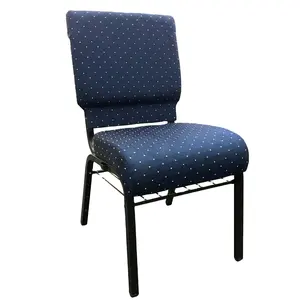 兴茂批发21英寸超宽海军蓝点图案织物堆叠教堂椅子，带4英寸厚座椅-金脉框架