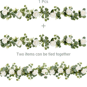 Guirlande de roses artificielles avec eucalyptus et camélia pour la décoration de table de mariage, 120 cm, blanc - Product Image 4