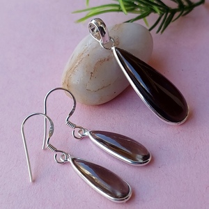 Boucles d'oreilles en argent massif avec pendentif en quartz fumé de haute qualité pour occasions féminines - Fournisseur en gros - Product Image 4