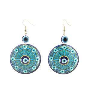 Boucles d'oreilles pendantes géométriques en acrylique bleu œil, motif main de Fatima, bijoux fantaisie pour femme, boucles d'oreilles tendance, accessoire mode - Product Image 3