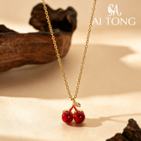 Collier Pendentif Breloque Fruit Plaqué Or 18K en Gros Fraise Cerise Raisin Zircon Émail pour Femmes Filles Bijoux Tendance