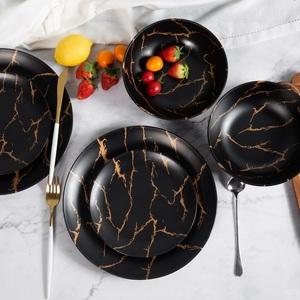 Juego de Vajilla de Melamina con Estampado Dorado Denar, Juego de Vajilla de Mármol Negro, Vajilla para el Hogar con Efecto Mármol Dinar - Product Image 5