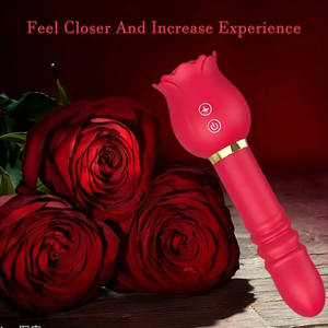 2 in 1 a forma di rosa in Silicone di spinta Dildo vibratore di rosa giocattoli di succhiare del sesso della donna vibratore per donna masturbazione femminile - Product Image 6