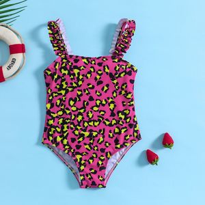 Maillot de bain une pièce pour enfants, imprimé léopard, avec bretelles et volants, pour l'été et la plage - Product Image 1