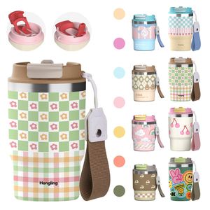 Gobelet isotherme portable en acier inoxydable de 12 oz à motif floral, avec poignée, couvercle et paille, isolation thermique de 12 à 24 heures - Product Image 1