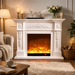 Caminetto Elettrico a Colonna con <span class=keywords><strong>Inserto</strong></span> LED Bianco Antico e Cornice in Pietra, Riscaldamento <span class=keywords><strong>per</strong></span> Hotel, Ville e Appartamenti - Product Image 1