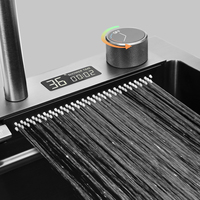 Évier de cuisine multifonctionnel intelligent en acier inoxydable, double cuvette avec cascade, poste de travail, lave-gobelet, porte-couteau, tout en un