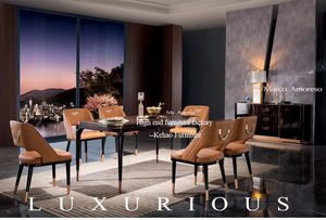 Nouvelle <span class=keywords><strong>chaise</strong></span> de salle à manger Shang Cen meubles chaises de salle à manger dos <span class=keywords><strong>avec</strong></span> <span class=keywords><strong>poignée</strong></span> en Bronze doré <span class=keywords><strong>chaise</strong></span> en cuir orange moderne rembourrée de luxe - Product Image 4