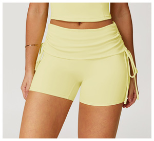 Nouveaux shorts de sport athlétiques effet seconde peau, taille haute, double couche, sans couture avant, coupe ajustée, avec cordon de serrage réglable, pour la course - Product Image 2