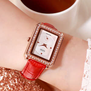 Nuevo reloj cuadrado con incrustaciones de diamantes para mujer, correa de cuero, resistente al agua, elegante y casual - Product Image 5