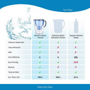 Carafe filtrante à eau sans BPA avec filtration au charbon actif, ioniseur alcalin, purificateur d'eau potable manuel pour la maison - Product Image 2