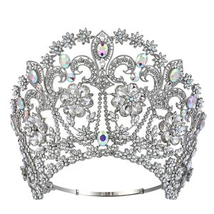 Grande Tiara Nuziale in Metallo, Gioiello da Regina, Ornamento Regolabile, Corona con Strass per Sposa, Anniversario, Concorso di Bellezza, Miss World, Oro - Product Image 3