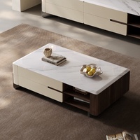 Table basse et meuble TV combinés Quiet Wind, style moderne minimaliste, en marbre italien, avec rangement, pour salon