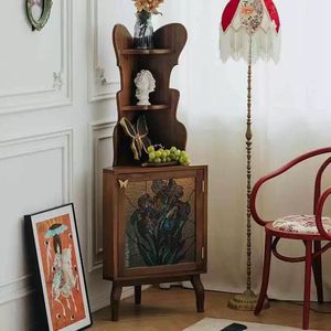 Meuble d'appoint en bois massif de style rétro français avec motif papillon pour le rangement dans le salon - Product Image 1