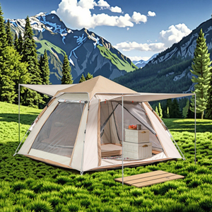 Tente familiale portable 4 personnes à faible MOQ, une chambre, imperméable et respirante, pour activités de plein air et camping, bleu, vert foncé, blanc crème - Product Image 5