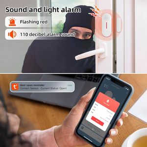 Không dây wifi Cửa Cửa sổ Báo động cảm biến âm thanh ánh sáng báo động nhà thông minh ứng dụng an ninh cho căn hộ Windows & cửa ra vào trẻ em an toàn 100dB - Product Image 2