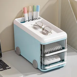 Sesam Cartoon Bus Form Desktop-Lager regal Bewegliche Kunststoff Schreibwaren halter Trennwand Gitter Schublade Organizer