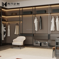HAIYUE Dressing Minimaliste de Luxe en Bois Style Italien avec Éclairage LED, Armoire à Portes Vitrées pour Chambre de Villa