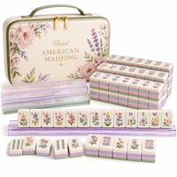 Tuiles de Mahjong américaines en acrylique à trois couches, thème floral pastel, dos rayé rose, lavande et vert, imprimées UV, épaisseur 14 mm