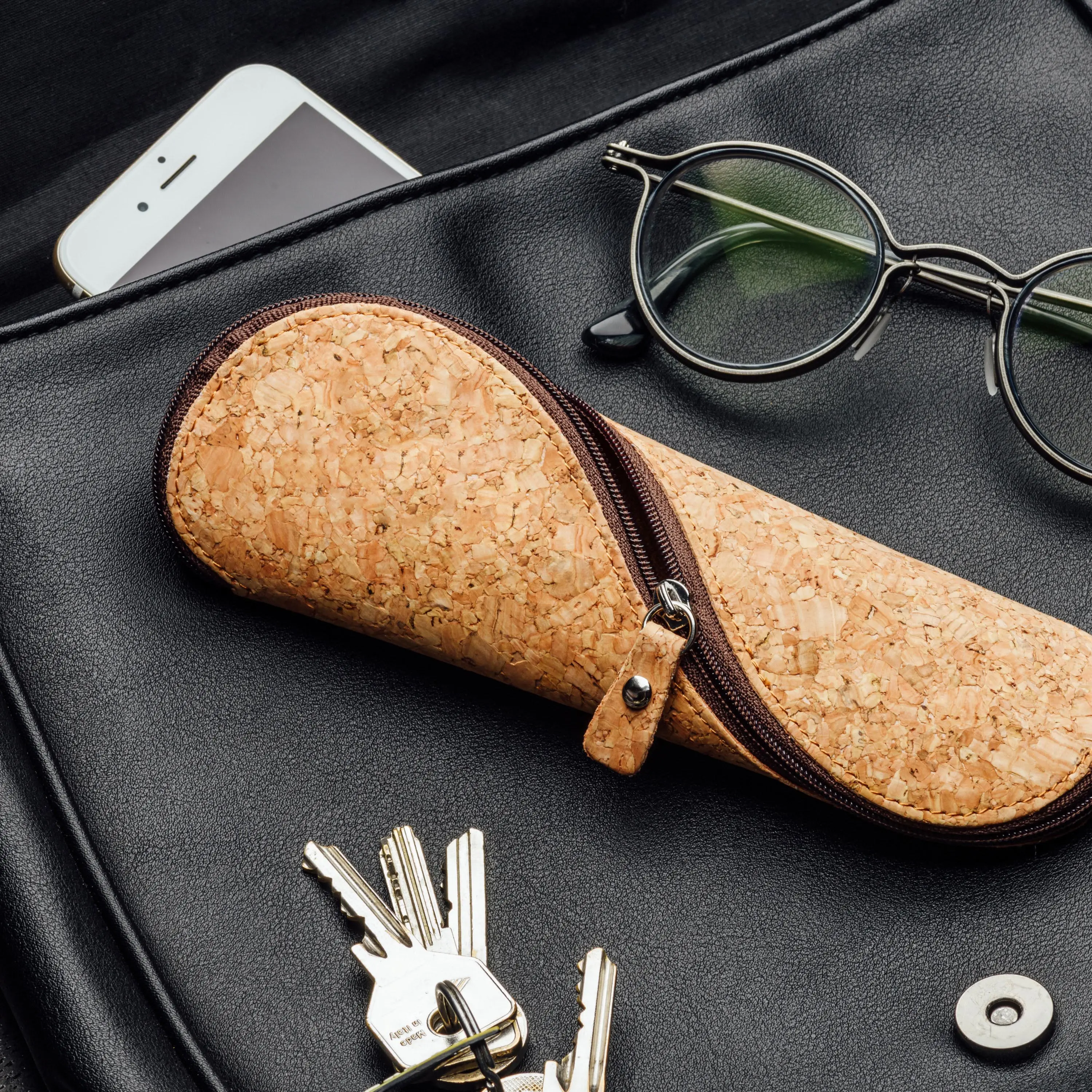 Natural Cork Slim Cork Glasses case Vegan Pencil Case Sunglass pouch zipper case