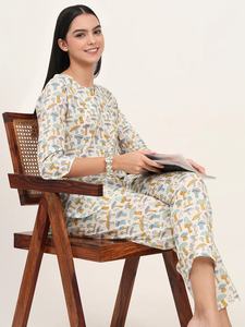 Nuevo Conjunto de Pijama de Algodón con Diseño Floral de Hongos, Estampado a Mano, Ropa de Dormir para Mujer, Precio al por Mayor Disponible - Product Image 6