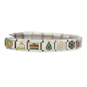 Bracelet en acier inoxydable de haute qualité, réglable, avec breloques italiennes de Noël, arbre de Noël, Père Noël - Product Image 1