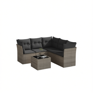 Conjunto de Sofás de Jardín de Ratán para 6 Personas, Resistente a la Intemperie, Diseño Contemporáneo - Product Image 1