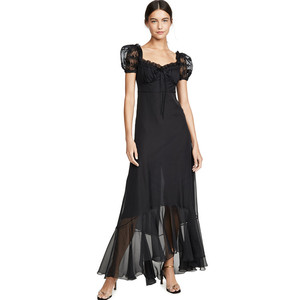 Nuovo arrivo primavera estate Chiffon nero lungo Maix abito a balza - Product Image 1