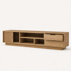 Meuble TV fin de style moderne personnalisé avec étagère ouverte, buffet en bois massif au design Shaker, laqué, meuble d'entrée - Product Image 2