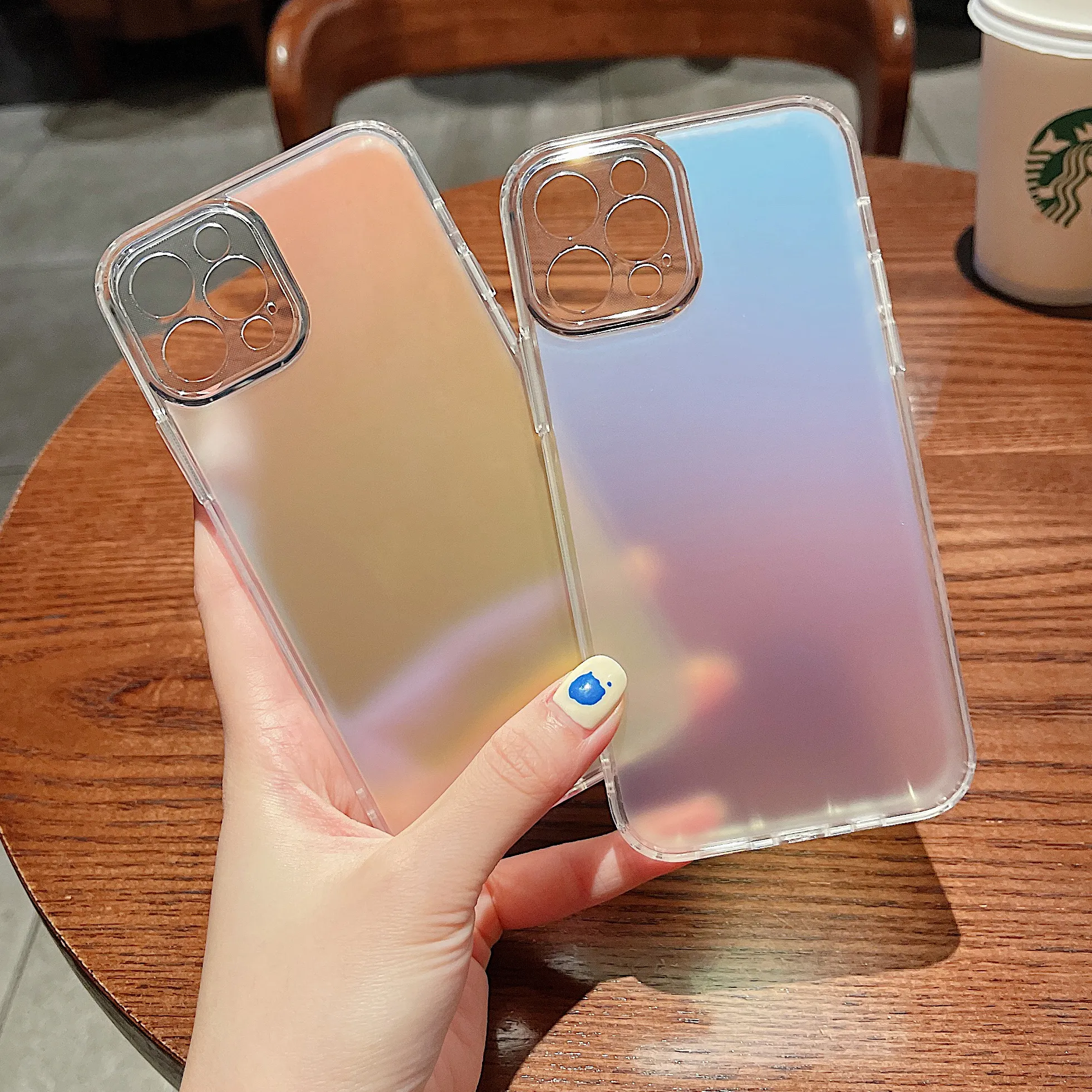 Aurora Baru Panas Plating Neon Secara Bertahap Warna Ponsel Case Kulit Penebangan Akrilik TPU Phone Case untuk iPhone