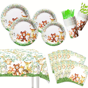 161 pièces 20 personnes <span class=keywords><strong>animaux</strong></span> Kit <span class=keywords><strong>de</strong></span> fête d'anniversaire thème forêt fête d'anniversaire <span class=keywords><strong>vaisselle</strong></span> enfants décoration ensembles bébé douche - Product Image 3