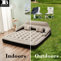 Matelas gonflable king size avec tête de lit, canapé-lit gonflable portable avec dossier et porte-gobelets pour le camping, l'extérieur et la maison