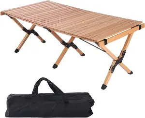 Woqi木製ローリングテーブル軽量キャンプピクニックブナ折りたたみ簡単ロールアップ屋外テーブルキャンプテーブル折りたたみ
