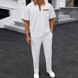 I-0641 Hot Sale Plus Size Men's Eco-Friendly Summer Formal Button Collar Short Sleeve Soft Two-Piece Set - Product Image 2