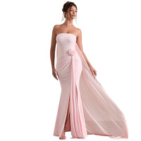 Robe longue moulante personnalisée OEM pour femme, sans bretelles, avec fleurs 3D et fente latérale, pour soirée de gala