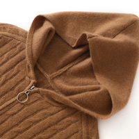 Cardigan en cachemire torsadé à capuche et fermeture éclair pour femme, coupe ample, manches longues, tricoté, collection automne-hiver, vente en gros
