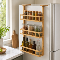Organisateur suspendu moderne et écologique à 3 niveaux en bambou pour porte de placard, étagère de rangement pour épices, bouteilles et garde-manger de cuisine