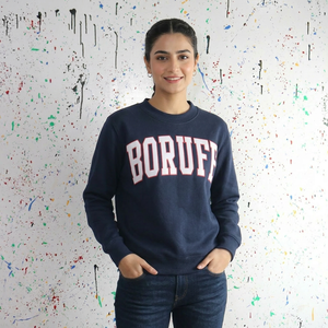BORUFF <b>Navy</b> blue Sweatshirt 100% Cotton White Applique Embroidery Eco-Friendly Oversized Winter Plain Dyed Velour Clush Sports - Product Image 1