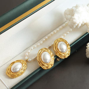 2025 New Arrival Fashion Stainless Steel Necklace Earrings Set Trending <b>Pearl</b> <b>Jewelry</b> Women for Weddings and Parties - Product Image 2