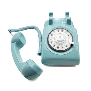 Blue Color Retro <strong>Vintage</strong> Corded <strong>Telephone</strong> Rotary Type Turning <strong>Table</strong> with Audio Message Recording Guest Book for Weddings - Product Image 2