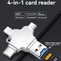 Lector de Tarjetas OTG 4 en 1 TF/SD de Diseño Metálico con Velocidad de Transferencia Rápida, el Más Vendido de Fábrica, para Memoria Flash USB Tipo C y Micro USB Externa
