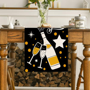 Nuovo Runner da Tavola Natalizio Nero e Oro, Decorazione per Casa e Feste, <span class=keywords><strong>Cucina</strong></span>, Felice Anno Nuovo - Product Image 5