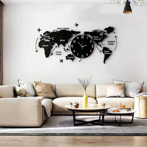 Thêm Lớn Sáng Tạo Văn Phòng Màu Đen Sáng Bản Đồ Thế Giới Đồng Hồ Hiện Đại <span class=keywords><strong>Acrylic</strong></span> Vàng Trang Trí Nội Thất Đồng Hồ Treo Tường 3d Ánh Sáng Đêm Horloge - Product Image 2