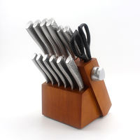 Ensemble de couteaux de chef de cuisine professionnels HSK Notre fabricant Nouveau produit Logo imprimé Poignée en PP Bloc de bois revêtu de coupe en plastique