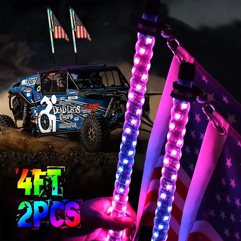 Antena Led de látigo de 3 pies, 4 pies, 5 pies y 6 pies, Rgb, tubo Flexible de arco iris, luz Led para Atv, Utv, Buggy, Jeeps, luz Led de advertencia de seguridad