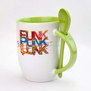 Topjlh Kho New Gốm Cốc 11Oz Bên Trong Và Xử Lý Có Màu Thăng Hoa Gốm Cốc Cà Phê Với Muỗng - Product Image 2