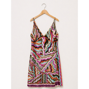 Comprar Vestido de Lentejuelas Multicolor con Patrón de Ondas Abstractas, Sin Mangas, para Fiesta, Tela Brillante Premium, Vestido Elegante en Venta - Product Image 1