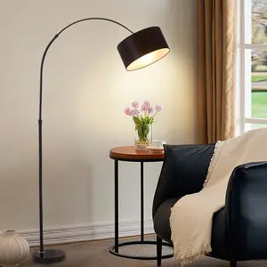 Lâmpada de chão ajustável para sala de estar, decoração americana, tecido preto e branco, ideal para sala de leitura e decoração interna