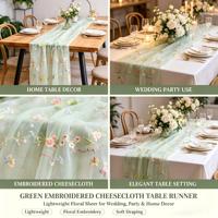 Chemin de table en gaze brodée florale colorée de style vintage français avec plis pour décoration de table de mariage, chemin de table en tissu pour le thé