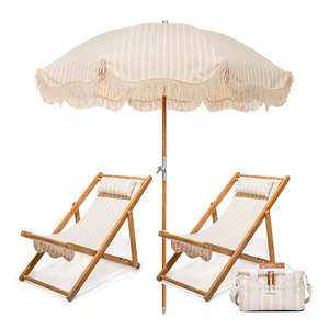 Ensemble de chaises de plage en bois rose de luxe 2026 avec sac isotherme personnalisé, chaises de plage pliantes et <span class=keywords><strong>parasol</strong></span> avec franges - Product Image 1